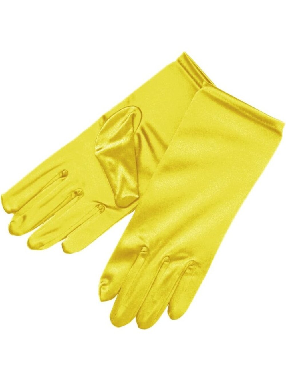 Women's Yellow Shiny Stretch Wrist Length 2bl Over Costume Satin Dress Gloves